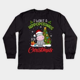 I Want A Hippopotamus For Christmas Cute Gift Xmas Costume Kids Long Sleeve T-Shirt